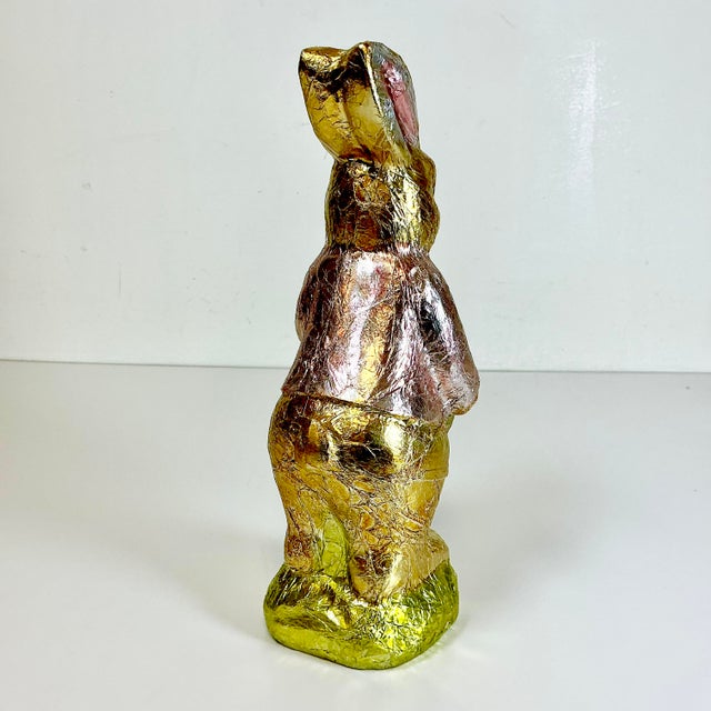 1990s 1990s Vintage Shabby Chic Foil Covered Plaster Faux Chocolate Bunny Figurine For Sale - Image 5 of 15