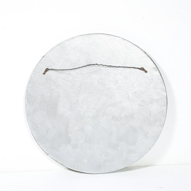 Art Deco Streamlined Machined Age Minimal Round Reversed Etched & Beveled Mirror For Sale - Image 12 of 12