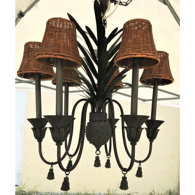 Vintage 1960's Bronze Metal Pineapple SixLight Chandelier With Tassel