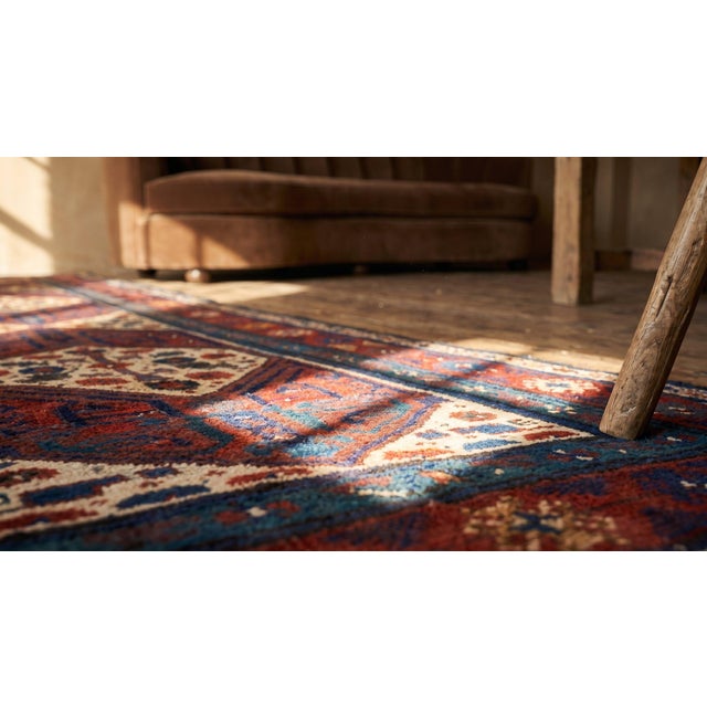 Textile 1870s Red Geometric Tribal Antique Nw Persian Rug 3'6" X 9'8" Handknotted Wool Carpet For Sale - Image 7 of 9