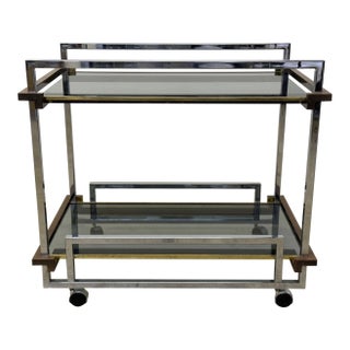 Willy Rizzo Mixed Metal Two Level Smoked Glass Bar Cart or Trolley, Italy 1970s For Sale