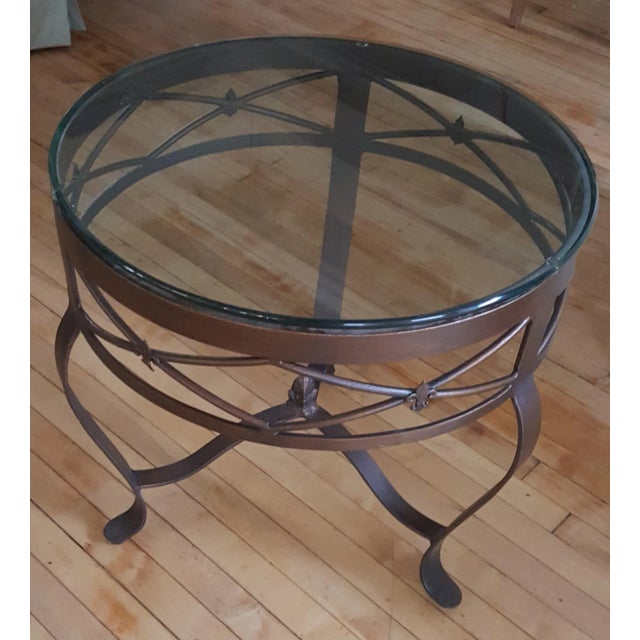 Metal Modern Sherrill Furniture Glass and Wrought Iron Round Table For Sale - Image 7 of 10