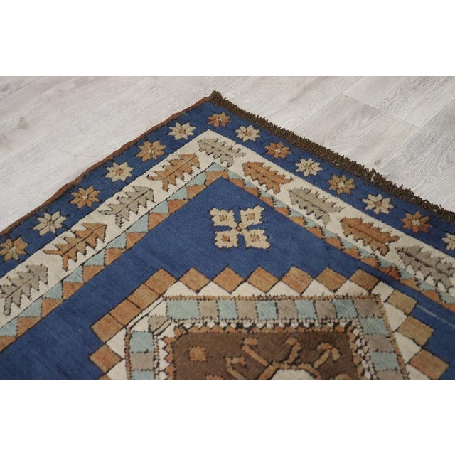 Blue Vintage Turkish Hand Knotted Rug, 1950s For Sale - Image 8 of 17