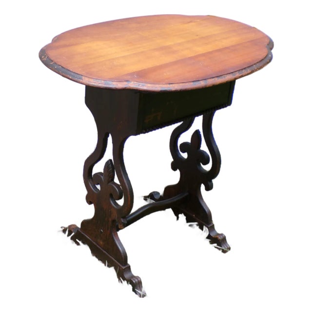Antique Tilt Top Sewing Table Vintage Walnut Sewing Stand Parlor Lamp Table For Sale
