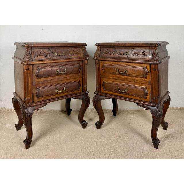1940s French Louis XV Style Wooden Nightstands, 1940, Set of 2 For Sale - Image 5 of 15