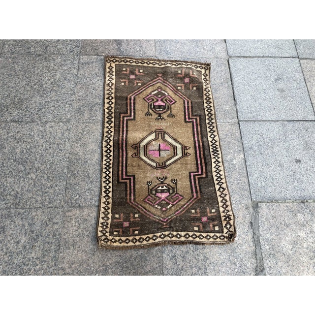 1960s 1960s Vintage Brown Rug- 1′10″ × 3′1″ For Sale - Image 5 of 6