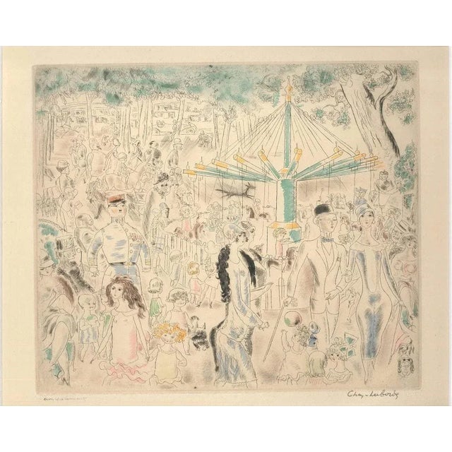Amicalement is a hand-colored etching and drypoint, signed by Chas Laborde on the lower right margin. Hand-titled on the...