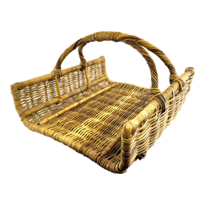 Oversized Vintage French Country Wicker Basket With Twisted Handle – Firewood or Blanket Storage
