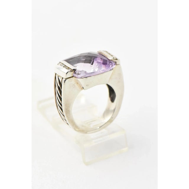 Modern Yurman Amethyst Diamond Sterling Silver Deco Cable Cocktail Ring size 5.5 For Sale - Image 3 of 6