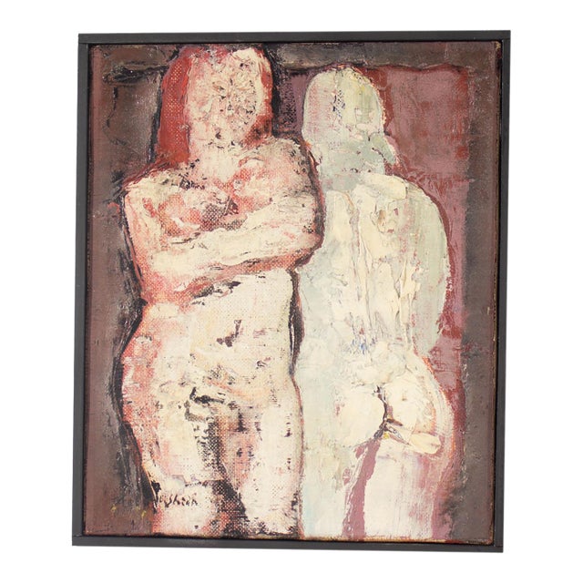 Oil on Canvas Painting of Two Figures by Katsu Nishida For Sale