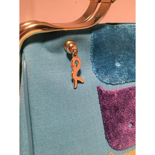 Late 20th Century Late 20th Century Roberta DI Camerino Blue Linen Handbag For Sale - Image 5 of 8