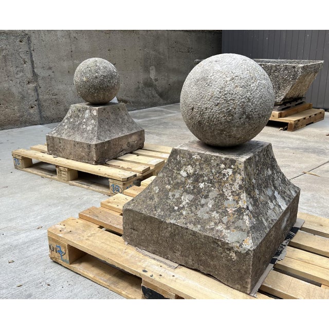 Pair of 18th Century French Carved Limestone Pillar Ball Finials For Sale - Image 12 of 18