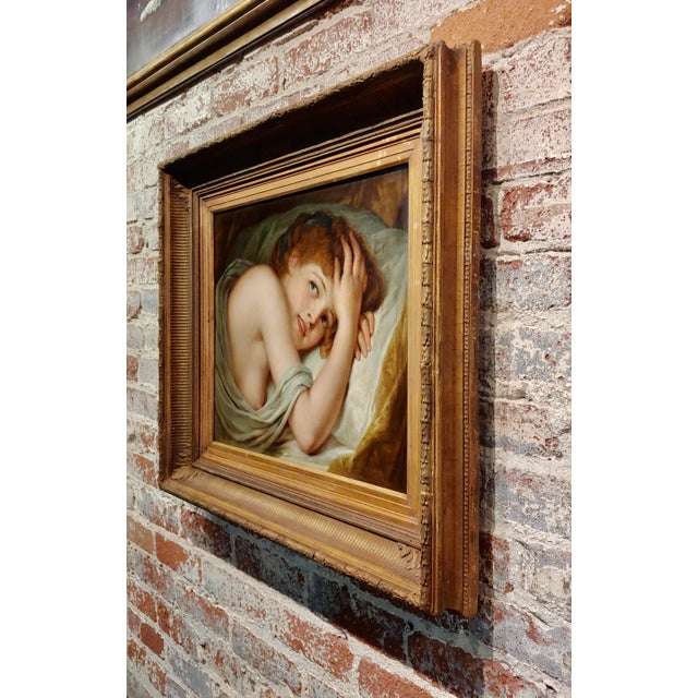 Young Woman Playful in Bed -19th Century Oil Painting For Sale - Image 10 of 12