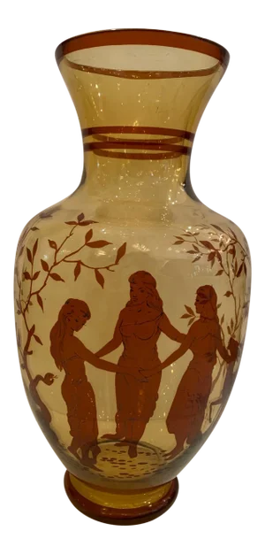 Amber Glass Vase With Hand Painted Figural Decoration