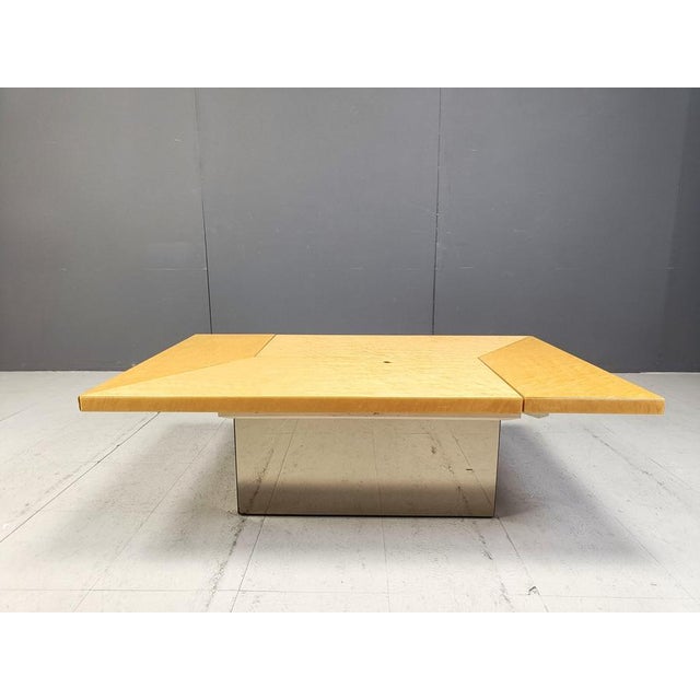 1970s Vintage Ash Wood Hidden Bar Coffee Table attributed to Paul Michel, 1970s For Sale - Image 5 of 11