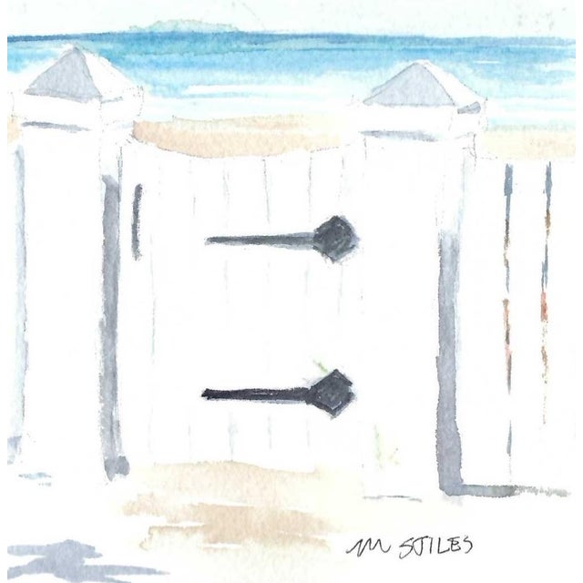 Seaside gate landscape watercolor by Deerfield Valley Art Association artist Martha Luey Stiles (born 1944). Signed lower...