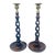 Mid-Century English Oak & Brass Open Barley Twisted Candlesticks - a Pair For Sale