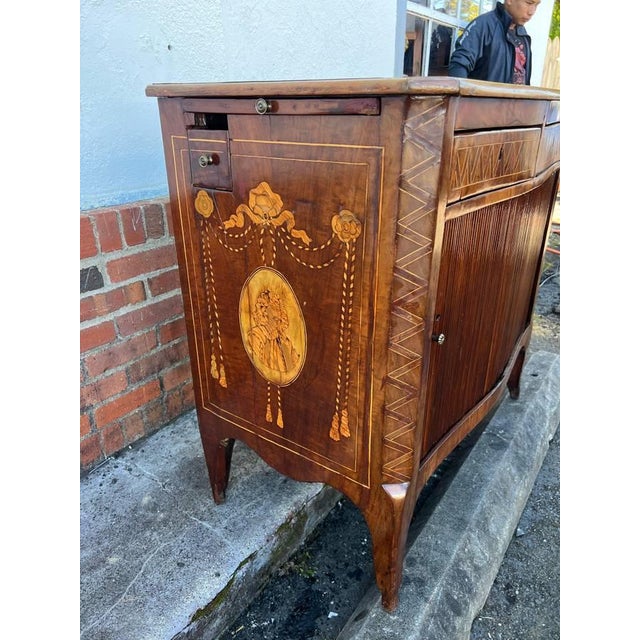 19th Century Dutch Neoclassical Style Marquetry Inlaid Mahogany Buffet Cabinet For Sale - Image 9 of 11