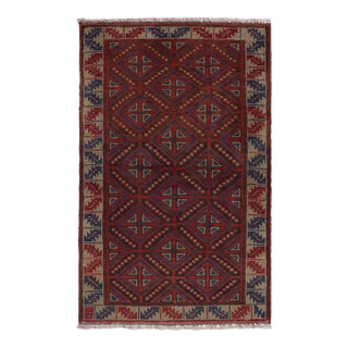 Rug & Kilim’s Baluch Tribal Rug With Red, Beige and Navy Blue Geometric Patterns For Sale