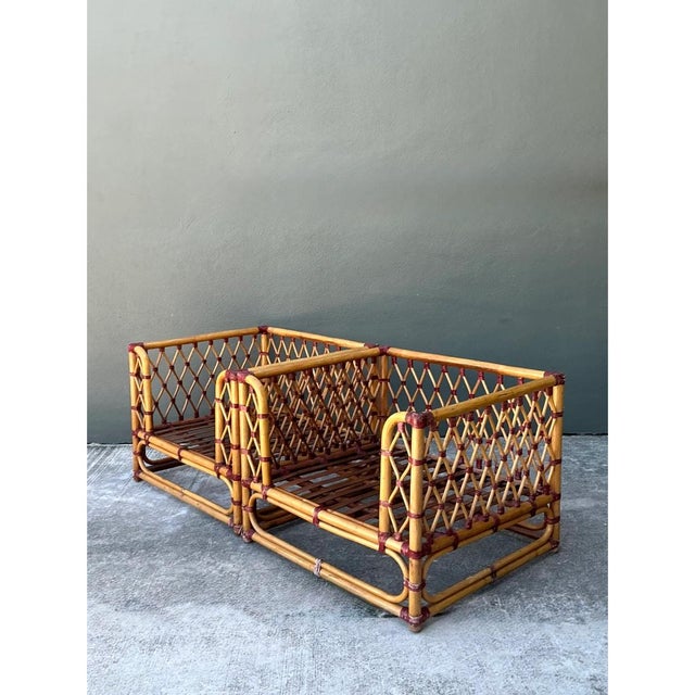 Mid-Century Modern Vintage Wrapped Rattan Lounge Chairs - A Pair For Sale - Image 3 of 12