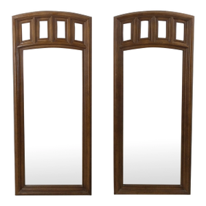 Pair of Mid Century Modern Mirrors With Arch Top Wood Frame