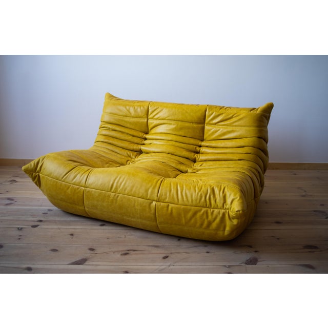1970s Yellow Dubai Leather Togo Sofa, 1970s, Set of 5 For Sale - Image 5 of 8