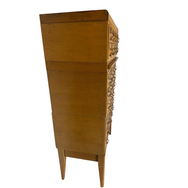 Gaylord Bros., Inc. Vintage Oak Library Card Catalog Cabinet With Pull-Out Writing Shelf, 40 Drawers For Sale - Image 9 of 10