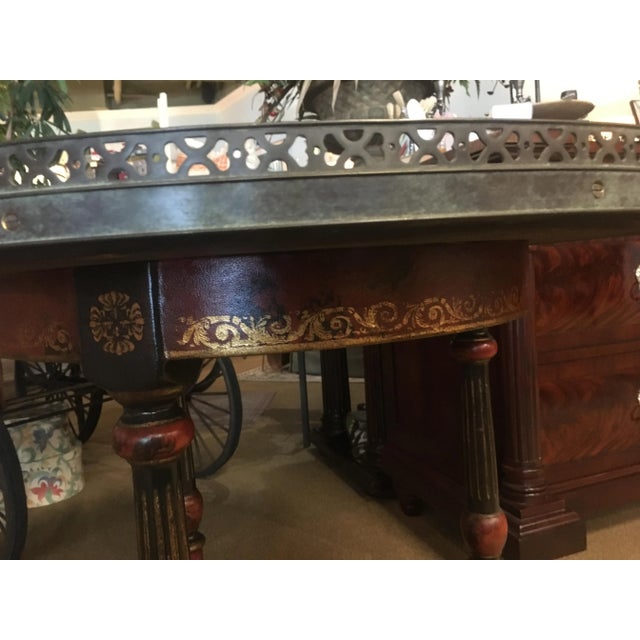 Wood 1980s English Traditional Tooled Leather Center Table For Sale - Image 7 of 12