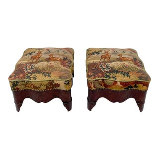 Pair of Antique Karpen Furniture Needlepoint Ottoman Footstools For Sale