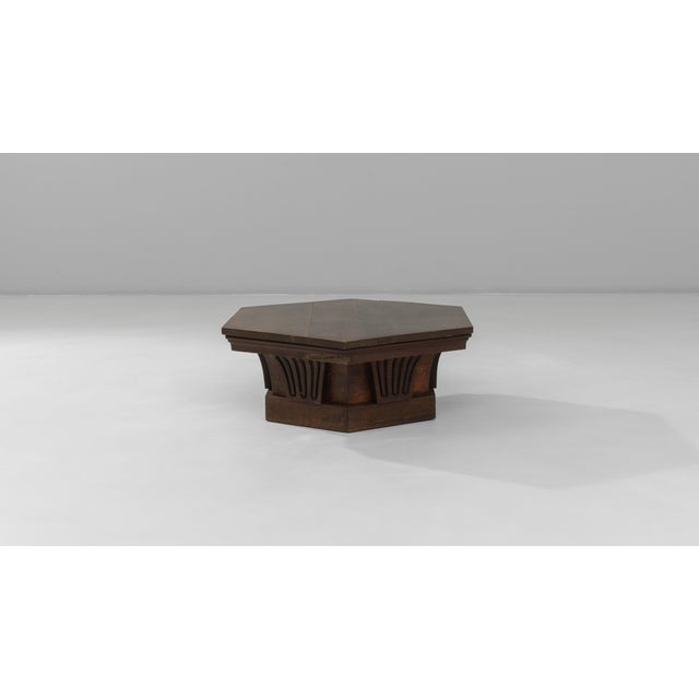 French Provincial 1910s French Hexagonal Oak Coffee Table In Original Patina For Sale - Image 3 of 18