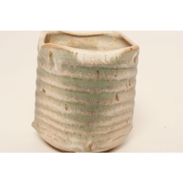 Small Vintage Green and Beige Speckled Stoneware Bud Vase by Deanna Nichols For Sale - Image 15 of 17