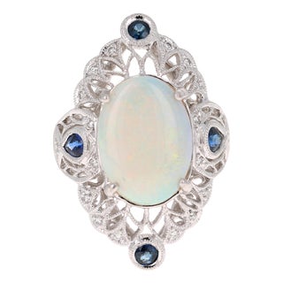 5.39 Carat Opal Diamond Inspired Style Platinum Cocktail Ring, Size 7 For Sale