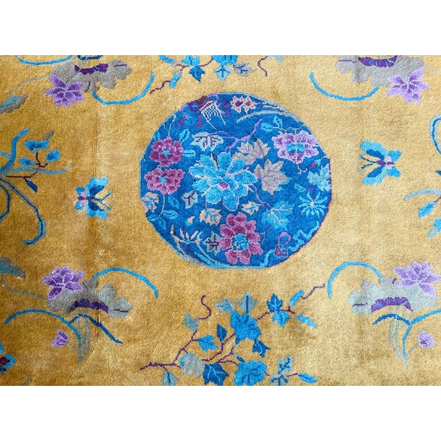 A Stunning Antique 5' X 8' Gold Ground Art Deco Mandarin Chinese Rug Circa 1920 For Sale - Image 4 of 8