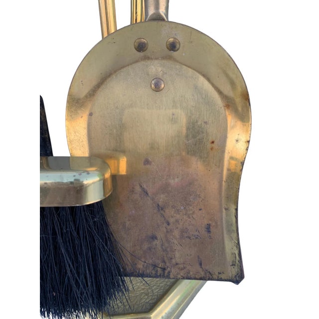 Mid 20th Century Mid 20th Century Brass Fireplace Tool Set- 4 Pieces For Sale - Image 5 of 9