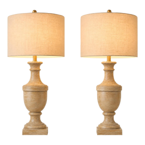 Late 20th Century Belgian French Provincial Turned Urn Table Lamps With Linen Drum Shades - a Pair