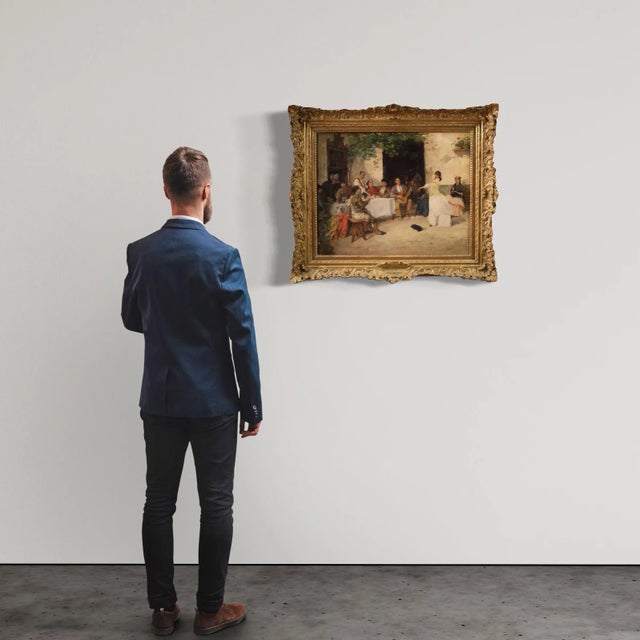 A splendid Spanish painting from the second half of the 19th century. Oil on panel painting, signed Gallegos lower right,...