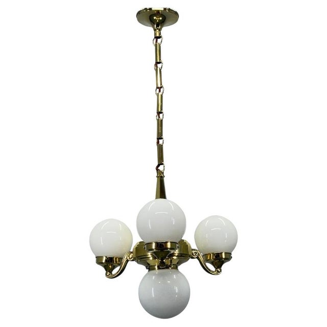 Art Deco Pendant Light in Brass and Opaline Glass, 1930s For Sale - Image 13 of 13