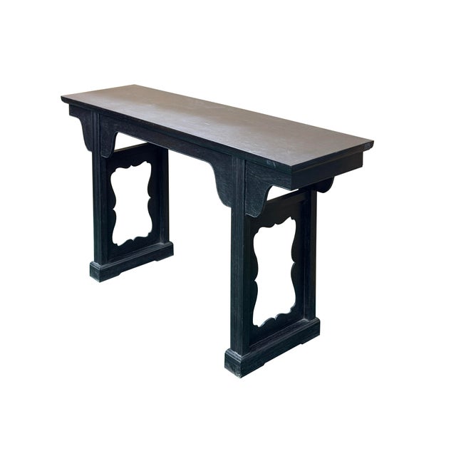 1980s Chinese Dark Brown Black Huali Rosewood Ming Style Altar Table For Sale - Image 5 of 11