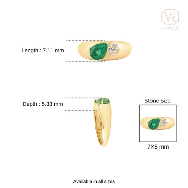 Chunky 18k Gold Emerald Diamond Contemporary Cocktail Ring Size 9 For Sale - Image 13 of 17