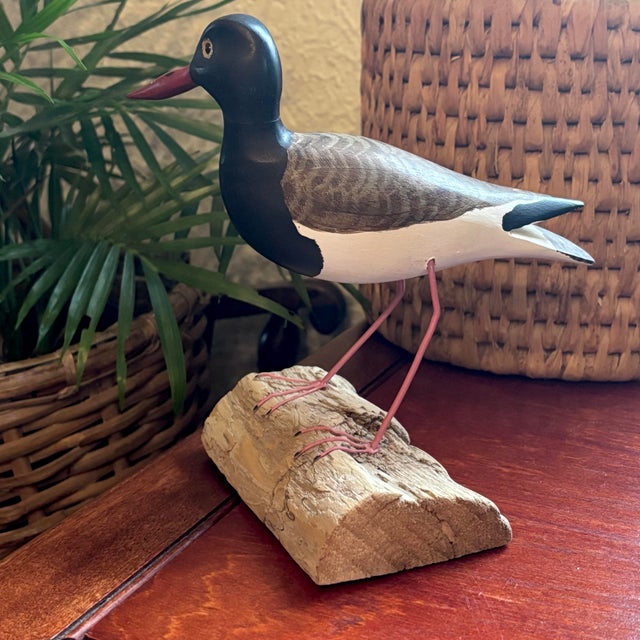 1980's American Oystercatcher Shore Bird Wood Carving Statue Figurine For Sale - Image 6 of 12