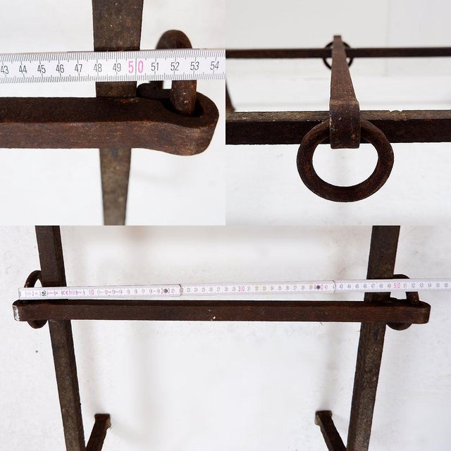 Black Antique Wrought Iron Andirons, 1890s, Set of 3 For Sale - Image 8 of 13
