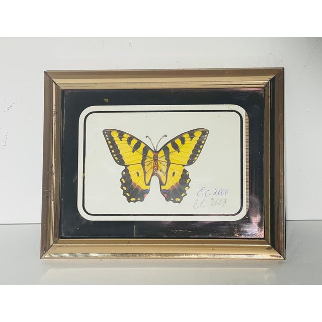Shabby Chic Vintage Butterfly Collage in Antique Brass Frame For Sale - Image 3 of 5