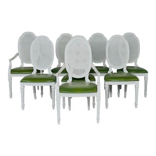 1970s Vintage Tall Cane Back Dining Chairs, Set of 8 For Sale