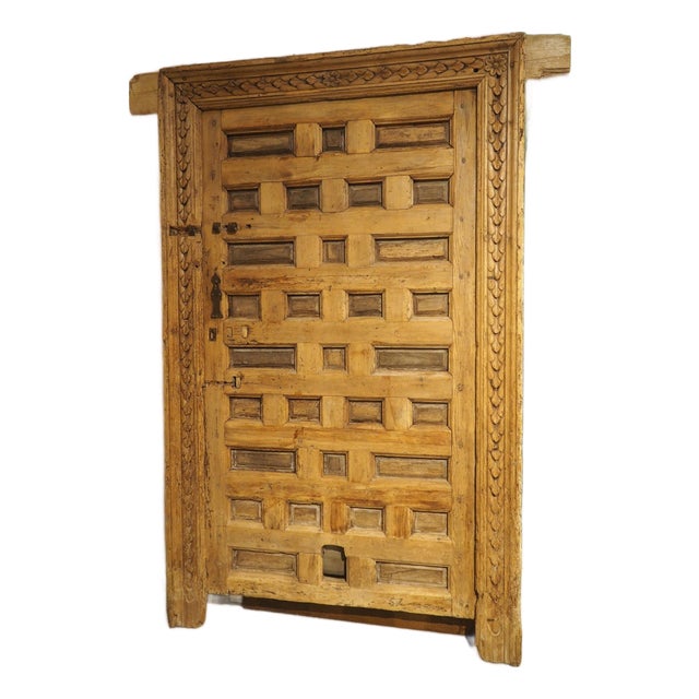 18th Century Spanish Paneled Pine and Walnut Door With Frame For Sale
