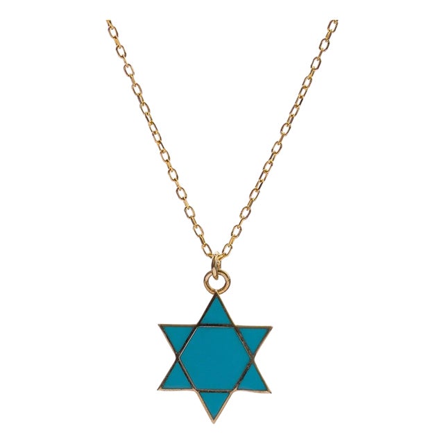 Divine Shield Star of David Blue Enamel Necklace For Sale