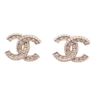 Chanel Brand New Classic Gold CC Crystal Block Piercing Earrings, A Pair For Sale