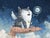 Moon Cat by Nathan Durfee | Oil on panel Cat with wings sitting on a hand under the moon. For Sale