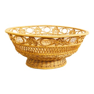 Vintage Pedestal Woven Basket For Sale