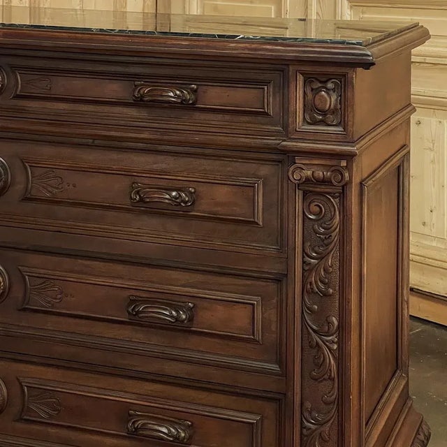 Burnt Umber Antique Italian Renaissance Walnut Marble Top Commode For Sale - Image 8 of 13