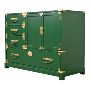 Century Furniture Hollywood Regency Chinoiserie Green Lacquered Commode or Chest of Drawers, Newly Refinished